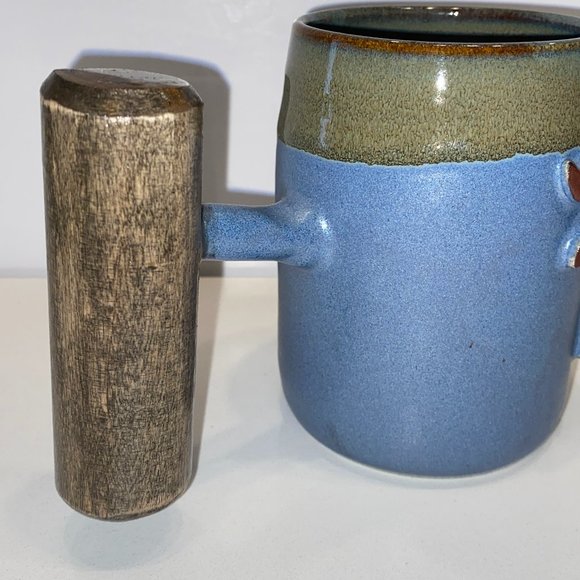 Pottery Rustic Cabin Moose Coffee Mug Blue Tan Brown - Picture 5 of 7